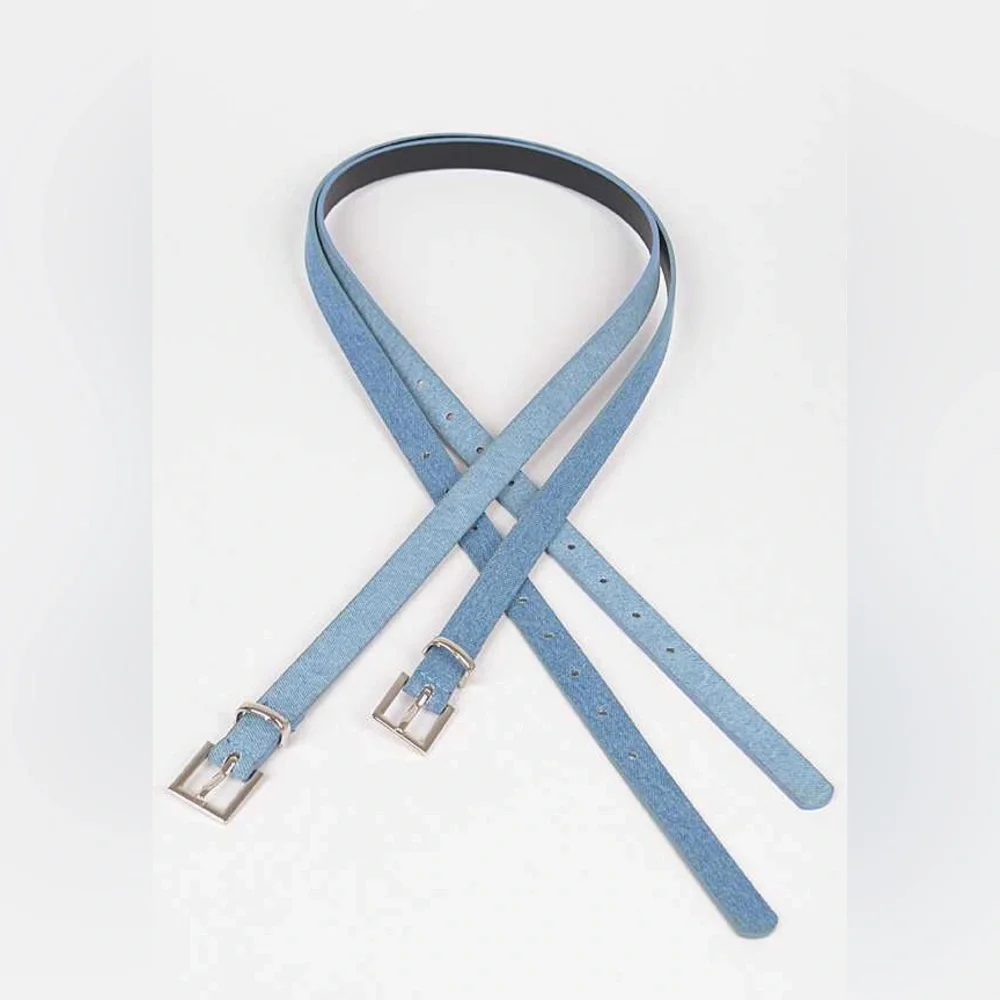 2PC Blue Denim Jean Skinny Statement Belt